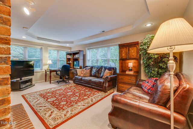 117 Quail Heights Ct, Kingsport, TN 37663 - living area with a raised ceiling, a desk, plenty of natural light, carpet, and recessed lighting