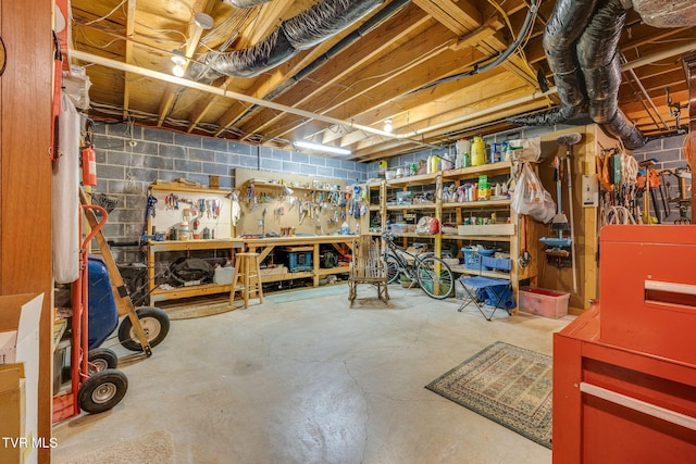 117 Quail Heights Ct, Kingsport, TN 37663 - unfinished basement featuring a workshop area and concrete block wall