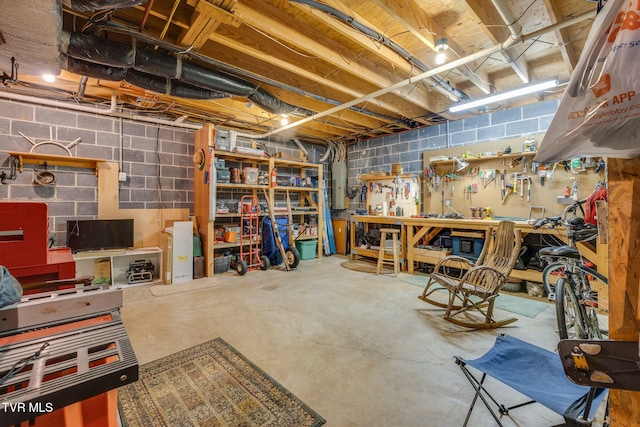 117 Quail Heights Ct, Kingsport, TN 37663 - unfinished below grade area with a workshop area, electric panel, and concrete block wall