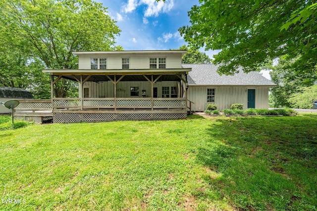 122 Spring Hollow Ln, Jonesborough, TN 37659 - rear view of house featuring a yard, board and batten siding, and a wooden deck