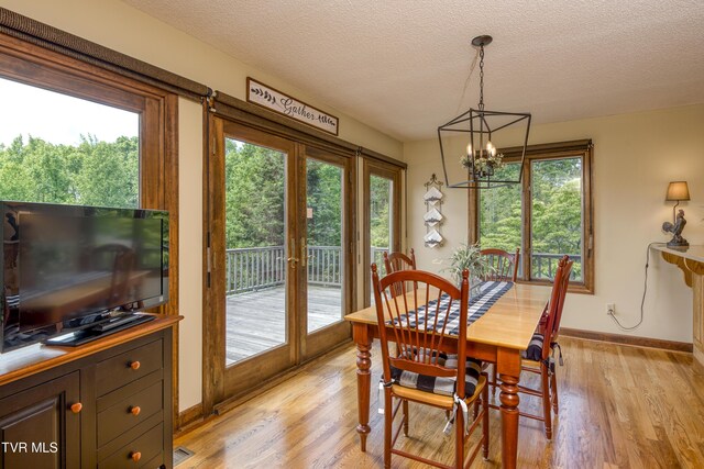 14346 White Top Vw, Abingdon, VA 24210 - dining area featuring a chandelier, light wood-style flooring, a textured ceiling, baseboards, and plenty of natural light