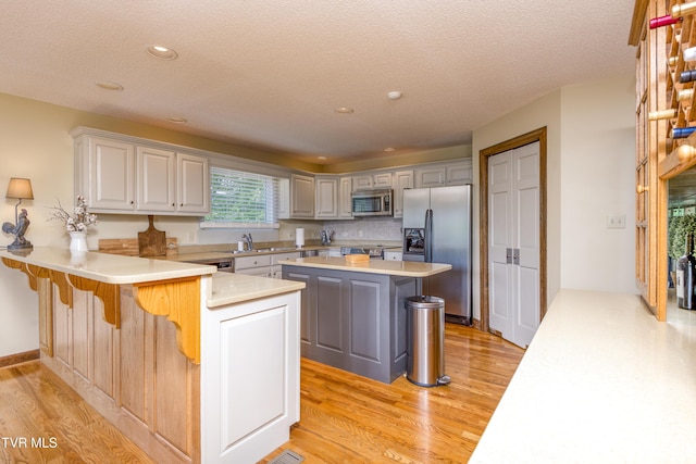 14346 White Top Vw, Abingdon, VA 24210 - kitchen featuring appliances with stainless steel finishes, light wood-style flooring, a peninsula, light countertops, and a textured ceiling