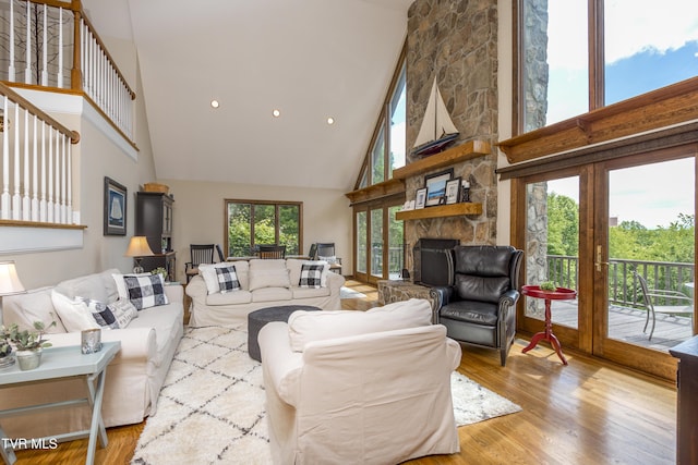 14346 White Top Vw, Abingdon, VA 24210 - living area with high vaulted ceiling, wood finished floors, a fireplace, and recessed lighting