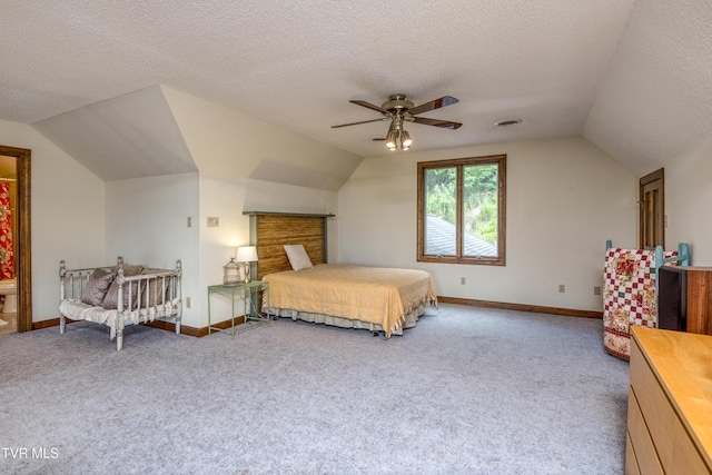 14346 White Top Vw, Abingdon, VA 24210 - bedroom with vaulted ceiling, carpet floors, baseboards, a textured ceiling, and ceiling fan