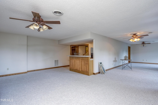 14346 White Top Vw, Abingdon, VA 24210 - empty room featuring ceiling fan, light colored carpet, baseboards, bar area, and a textured ceiling
