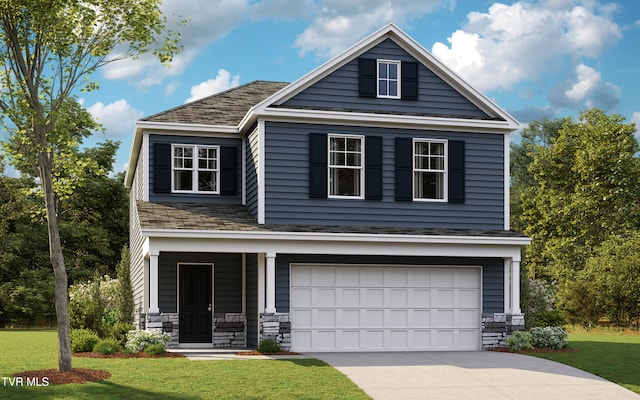 1133 Aspen Ter, Greeneville, TN 37745 - view of front of house featuring concrete driveway, a front lawn, a garage, and a shingled roof