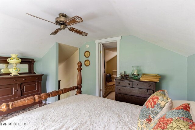 2170 Lone Mountain Rd, Tazewell, TN 37879 - carpeted bedroom with vaulted ceiling and a ceiling fan
