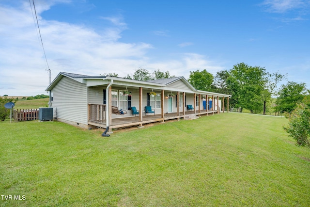 1734 Clear Springs Rd, Limestone, TN 37681 - view of front facade featuring central AC unit, a front yard, crawl space, and a porch