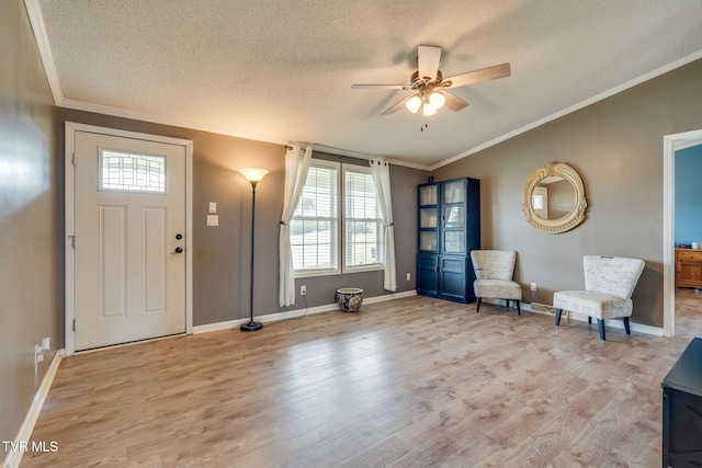 1734 Clear Springs Rd, Limestone, TN 37681 - foyer entrance featuring a textured ceiling, healthy amount of natural light, a ceiling fan, light wood-style flooring, and crown molding