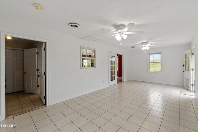 2361 Old Stage Rd, Afton, TN 37616 - empty room featuring ceiling fan, baseboards, light tile patterned floors, and a smoke detector