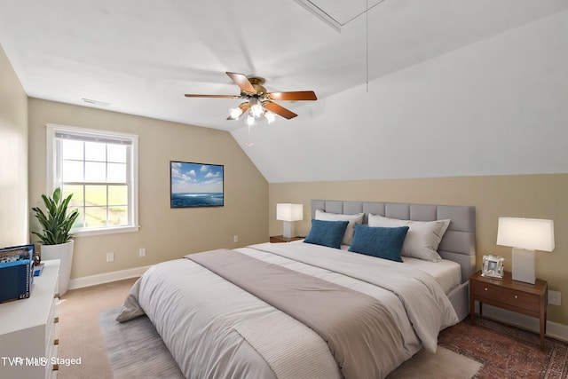 2361 Old Stage Rd, Afton, TN 37616 - bedroom with attic access, baseboards, lofted ceiling, and ceiling fan