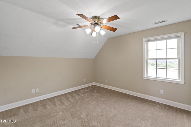 2361 Old Stage Rd, Afton, TN 37616 - additional living space featuring a ceiling fan, vaulted ceiling, carpet flooring, and baseboards