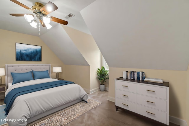 2361 Old Stage Rd, Afton, TN 37616 - bedroom with baseboards, lofted ceiling, carpet flooring, and a ceiling fan