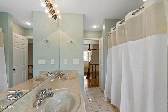 2361 Old Stage Rd, Afton, TN 37616 - bathroom featuring tile patterned flooring, double vanity, and ceiling fan