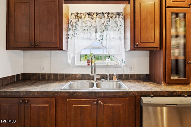 364 Berry Ridge Rd, Jonesborough, TN 37659 - kitchen with stainless steel dishwasher, a sink, and dark countertops