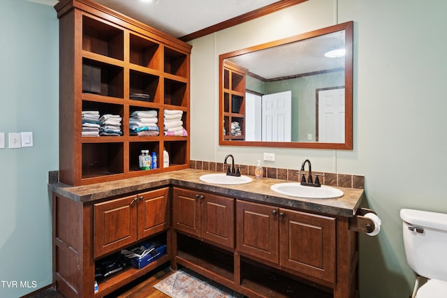 364 Berry Ridge Rd, Jonesborough, TN 37659 - bathroom featuring toilet, double vanity, and ornamental molding