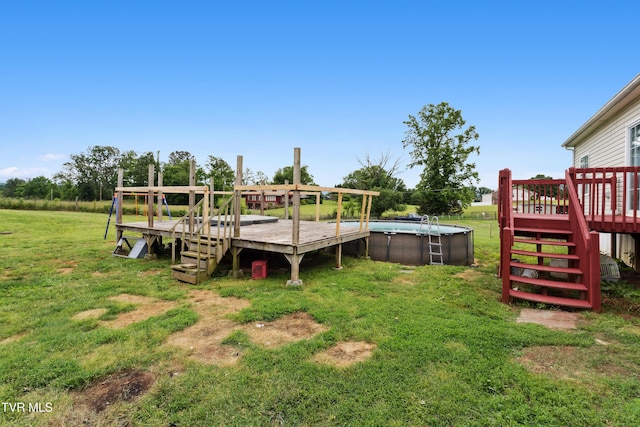 364 Berry Ridge Rd, Jonesborough, TN 37659 - view of grassy yard featuring a wooden deck, an outdoor pool, and stairway