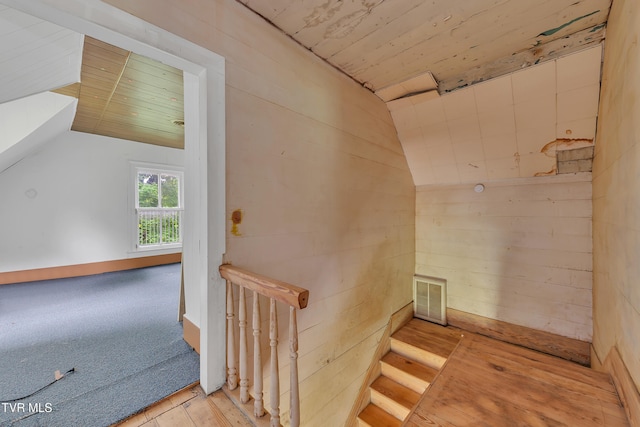 1275 Chuckey Pike, Chuckey, TN 37641 - stairs with wooden ceiling, lofted ceiling, and wood finished floors