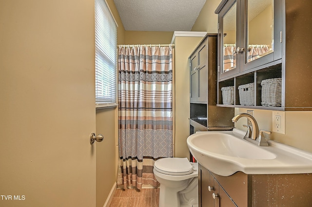 205 Live Oak Dr, Kingsport, TN 37660 - bathroom with toilet, vanity, a textured ceiling, a shower with curtain, and baseboards