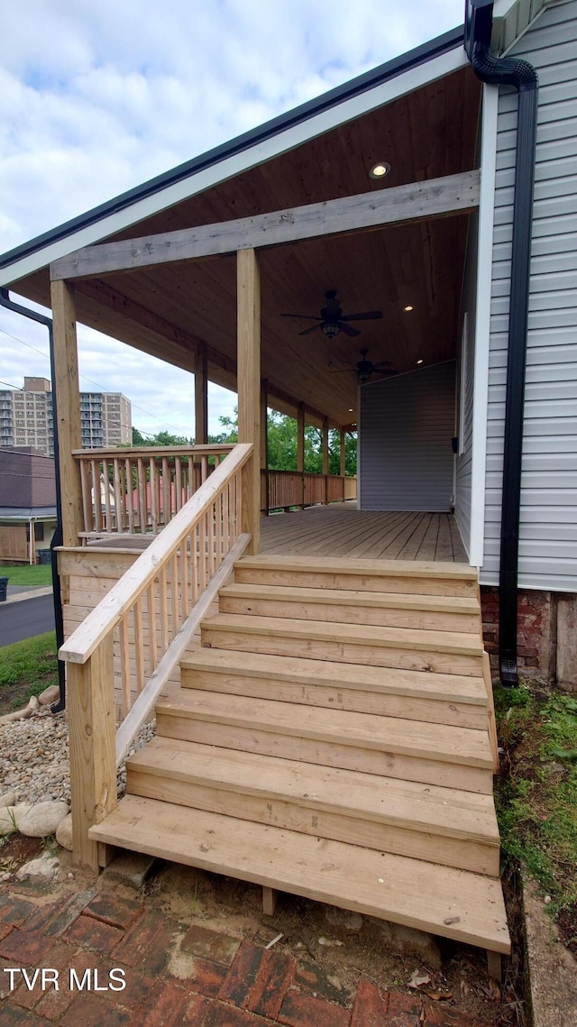 616 6th St, Bristol, TN 37620 - wooden deck featuring ceiling fan and stairs