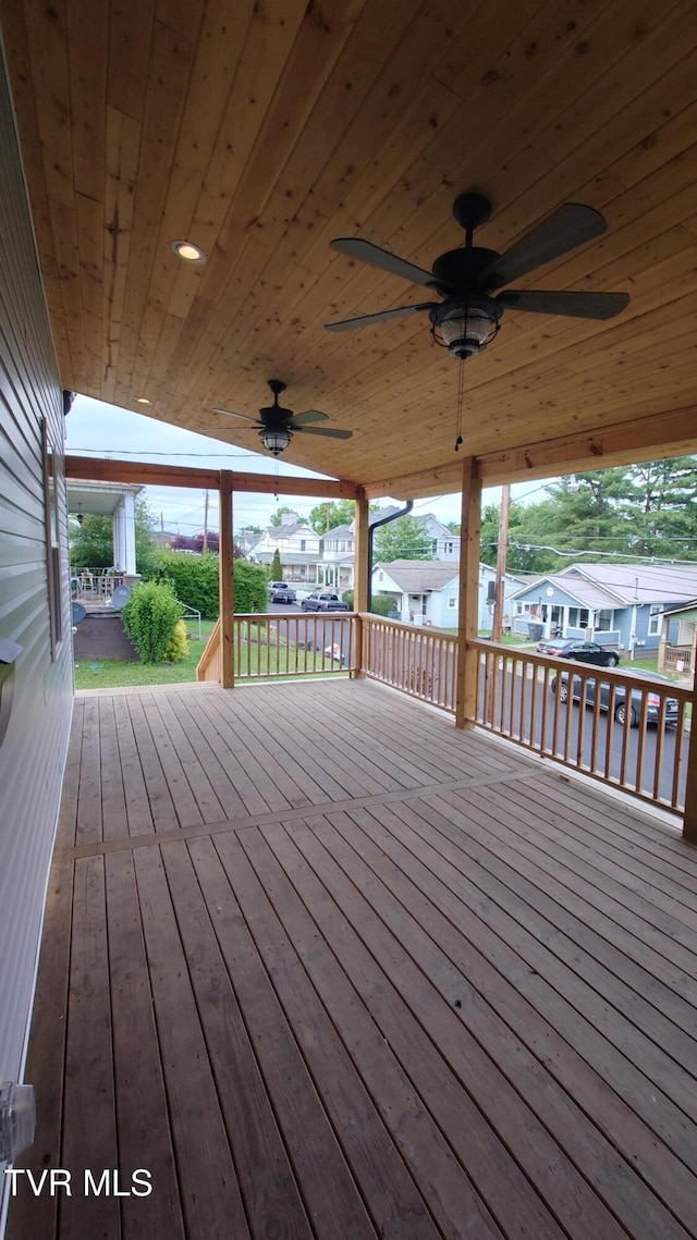 616 6th St, Bristol, TN 37620 - wooden deck with ceiling fan and a residential view