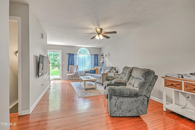 220 Amanda Ln Unit 2, Bristol, TN 37620 - living area with a textured ceiling, ceiling fan, light wood-type flooring, and baseboards