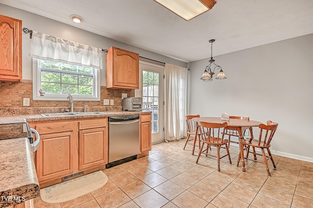 220 Amanda Ln Unit 2, Bristol, TN 37620 - kitchen with stainless steel dishwasher, a sink, decorative backsplash, and light tile patterned flooring