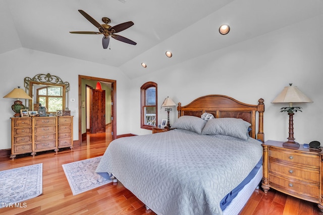 18549 Landridge Way, Abingdon, VA 24211 - bedroom featuring vaulted ceiling, wood finished floors, recessed lighting, and ceiling fan