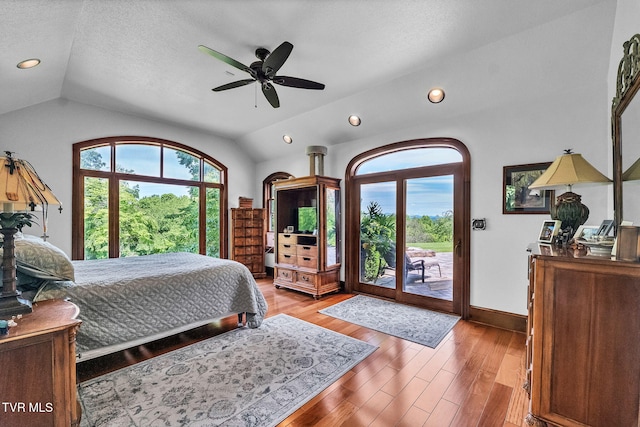 18549 Landridge Way, Abingdon, VA 24211 - bedroom featuring vaulted ceiling, access to outside, light wood finished floors, baseboards, and recessed lighting