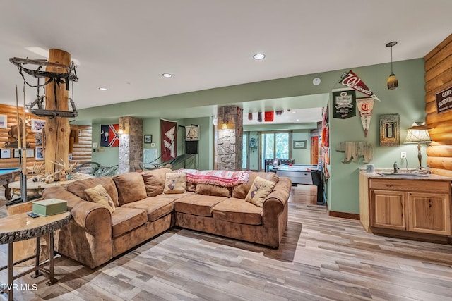 18549 Landridge Way, Abingdon, VA 24211 - living room with light wood-style flooring, recessed lighting, and log walls