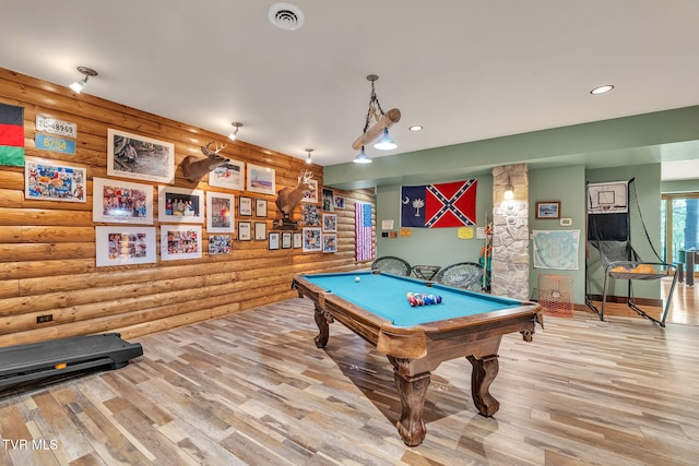 18549 Landridge Way, Abingdon, VA 24211 - recreation room with log walls, wood finished floors, billiards table, and recessed lighting