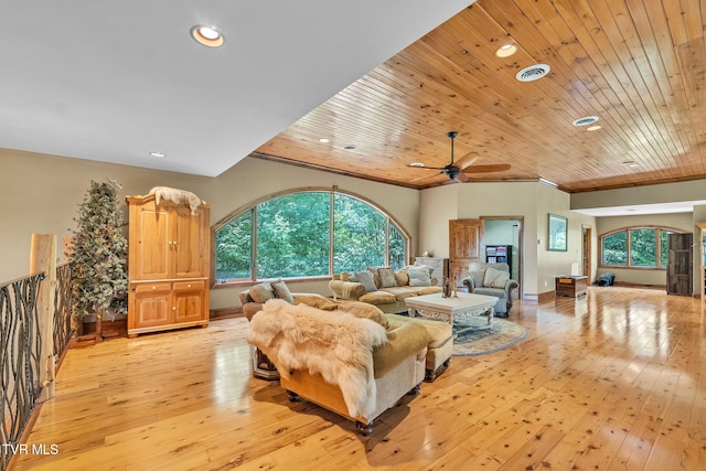 18549 Landridge Way, Abingdon, VA 24211 - living area with light wood-style floors, ceiling fan, wood ceiling, baseboards, and recessed lighting