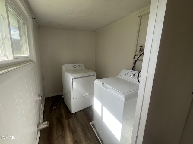 11352 Frederick Rd, Coeburn, VA 24230 - laundry room with washer and clothes dryer and dark wood-style flooring