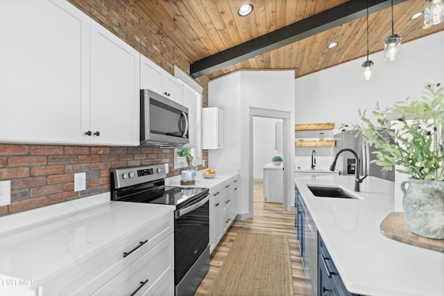 280 Mitchell Rd, Chuckey, TN 37641 - kitchen with appliances with stainless steel finishes, a sink, wooden ceiling, light countertops, and recessed lighting