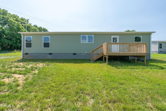 385 Piney Grove Rd, Greeneville, TN 37743 - back of house featuring crawl space, a lawn, and a wooden deck