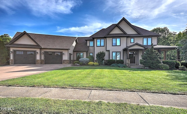 133 Christopher Way, Blountville, TN 37617 - view of front of property with concrete driveway, an attached garage, a front yard, a shingled roof, and stone siding