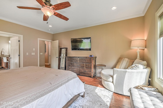133 Christopher Way, Blountville, TN 37617 - bedroom featuring wood finished floors, ornamental molding, recessed lighting, and a ceiling fan