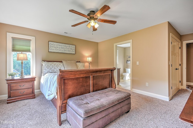 133 Christopher Way, Blountville, TN 37617 - bedroom with baseboards, light colored carpet, ensuite bathroom, and a ceiling fan