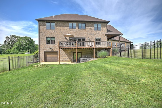 133 Christopher Way, Blountville, TN 37617 - back of house with a wooden deck, a garage, brick siding, and a patio