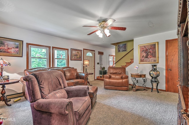 24483 Cave Creek Rd, Abingdon, VA 24211 - living area featuring plenty of natural light, ceiling fan, carpet flooring, and stairway