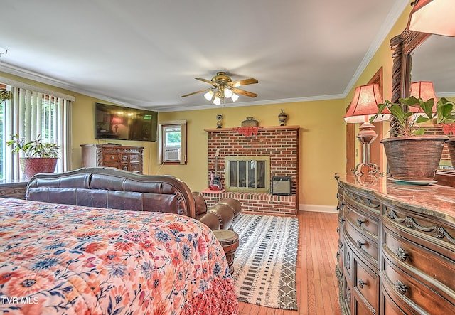 24483 Cave Creek Rd, Abingdon, VA 24211 - bedroom featuring light wood-style floors, multiple windows, ornamental molding, a fireplace, and cooling unit