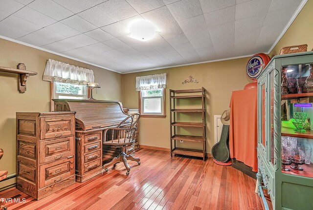 24483 Cave Creek Rd, Abingdon, VA 24211 - office with ornamental molding, healthy amount of natural light, hardwood / wood-style flooring, and baseboards