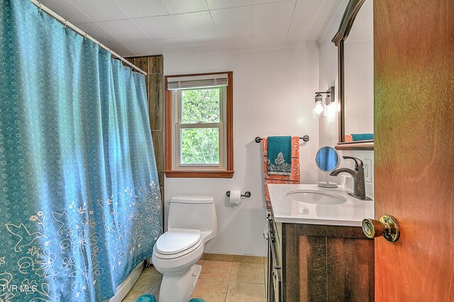 24483 Cave Creek Rd, Abingdon, VA 24211 - bathroom with tile patterned flooring, vanity, toilet, curtained shower, and baseboards
