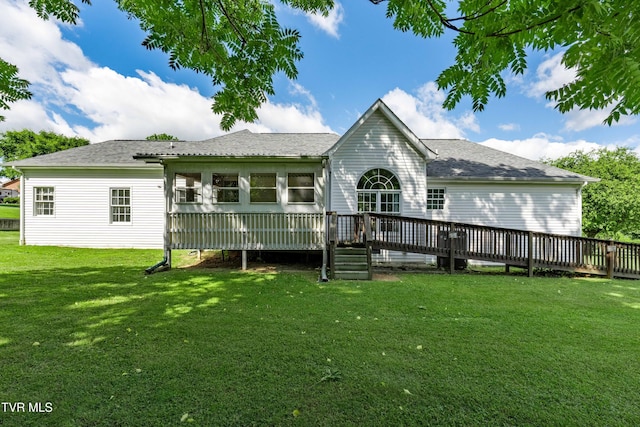 4006 Navaho Dr, Johnson City, TN 37604 - rear view of house featuring a wooden deck, a lawn, and roof with shingles