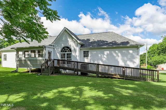 4006 Navaho Dr, Johnson City, TN 37604 - back of property with a wooden deck, a lawn, and roof with shingles