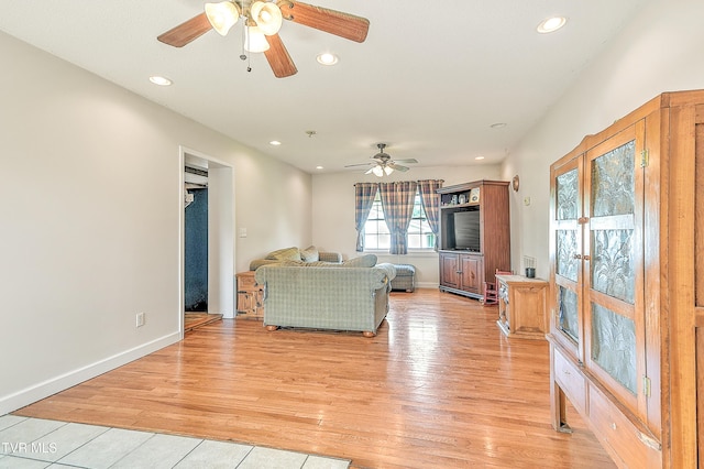 12350 Reedy Creek Rd, Bristol, VA 24202 - living room with ceiling fan, recessed lighting, light wood finished floors, and baseboards