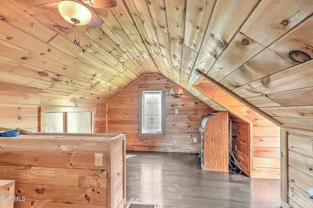 12350 Reedy Creek Rd, Bristol, VA 24202 - additional living space with wood ceiling, wood walls, lofted ceiling, and hardwood / wood-style floors