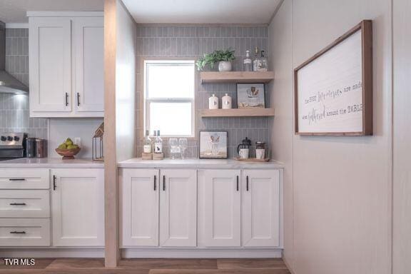 913 Henry Harr Rd, Blountville, TN 37617 - bar area featuring exhaust hood and tasteful backsplash