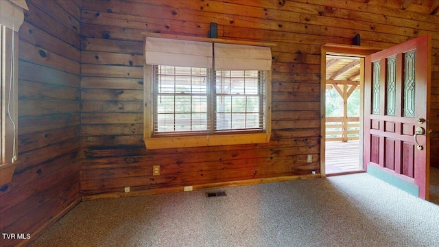 209 Brystone Dr, Gray, TN 37615 - foyer with wood walls and carpet flooring