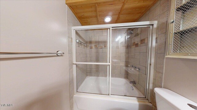 209 Brystone Dr, Gray, TN 37615 - full bathroom featuring bath / shower combo with glass door, wooden ceiling, and toilet